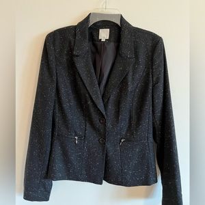 Halogen Women's Wool Silk Blend single breasted Black speckled blazer size 14
